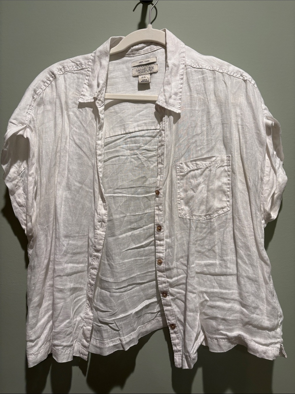 Rachel Zoe Cream 100% Linen Shirt - Classic Button-Up